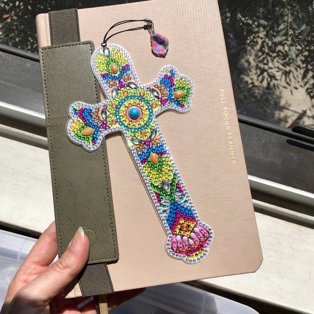 Diamond Art (No. 4) Cross Bookmark, Colorful, Sparkly, Bling